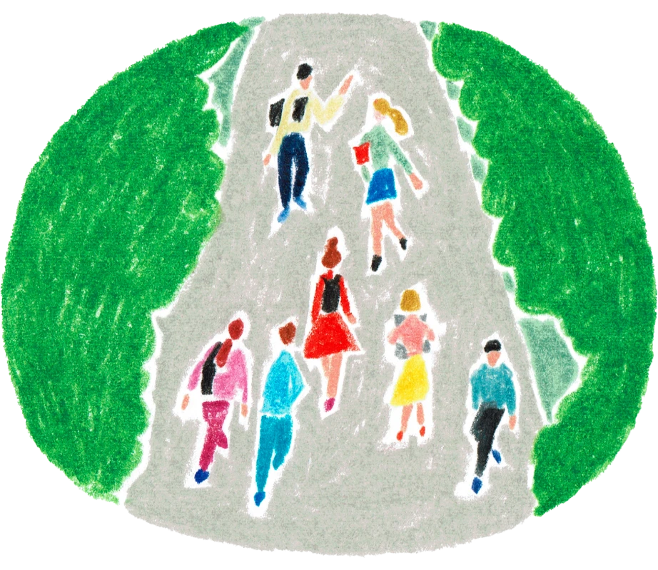道を歩く人々のイラスト