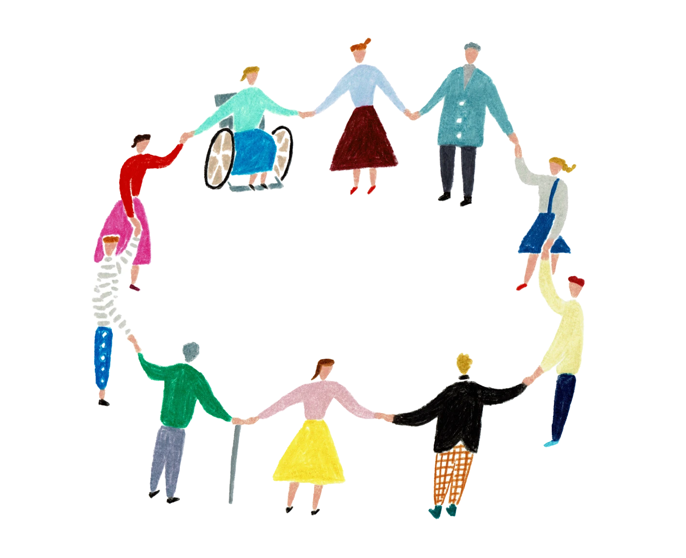 輪になって手をつなぐ人々のイラスト