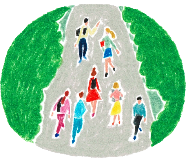 道を歩く人々のイラスト